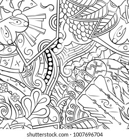 Seamless mehndi vector pattern. Hand-made illustration. Black and white binary pattern, monochrome doodle texture.