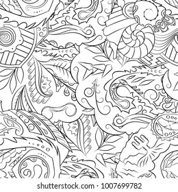 Seamless mehndi vector pattern. Hand-made illustration. Black and white binary pattern, monochrome doodle texture.