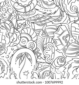 Seamless mehndi vector pattern. Hand-made illustration. Black and white binary pattern, monochrome doodle texture.