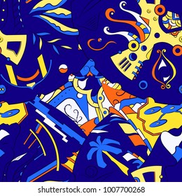 Seamless mehndi vector pattern. Hand-made ethnic illustration. Colorful doodle texture.