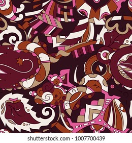 Seamless mehndi vector pattern. Hand-made ethnic illustration. Colorful doodle texture.