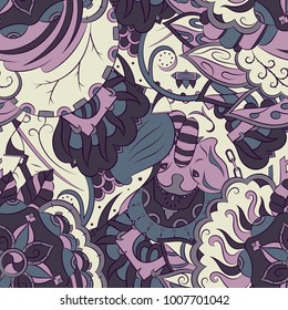 Seamless mehndi vector pattern. Hand-made ethnic illustration. Colorful doodle texture.