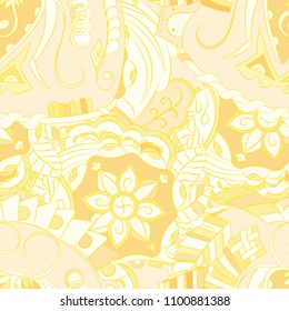 Seamless mehndi vector pattern. Hand-made ethnic illustration. Colorful doodle texture.