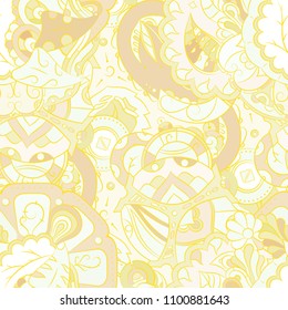 Seamless mehndi vector pattern. Hand-made ethnic illustration. Colorful doodle texture.