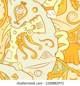 Seamless mehndi vector pattern. Hand-made ethnic illustration. Colorful doodle texture.