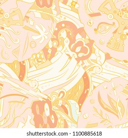 Seamless mehndi vector pattern. Hand-made ethnic illustration. Colorful doodle texture.