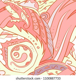 Seamless mehndi vector pattern. Hand-made ethnic illustration. Colorful doodle texture.