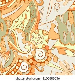 Seamless mehndi vector pattern. Hand-made ethnic illustration. Colorful doodle texture.