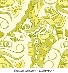 Seamless mehndi vector pattern. Hand-made ethnic illustration. Colorful doodle texture.