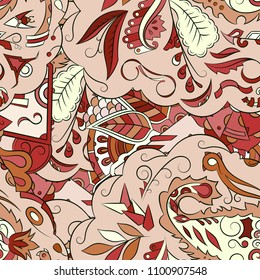 Seamless mehndi vector pattern. Hand-made ethnic illustration. Colorful doodle texture.