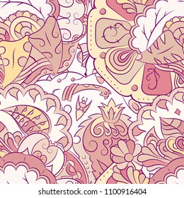 Seamless mehndi vector pattern. Hand-made ethnic illustration. Colorful doodle texture.