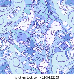 Seamless mehndi vector pattern. Hand-made ethnic illustration. Colorful doodle texture.