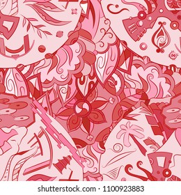 Seamless mehndi vector pattern. Hand-made ethnic illustration. Colorful doodle texture.