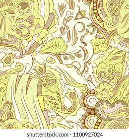 Seamless mehndi vector pattern. Hand-made ethnic illustration. Colorful doodle texture.