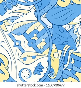 Seamless mehndi vector pattern. Hand-made ethnic illustration. Colorful doodle texture.