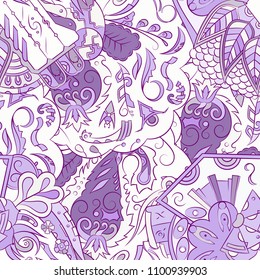 Seamless mehndi vector pattern. Hand-made ethnic illustration. Colorful doodle texture.