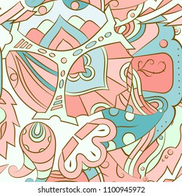 Seamless mehndi vector pattern. Hand-made ethnic illustration. Colorful doodle texture.