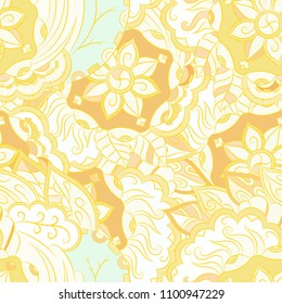 Seamless mehndi vector pattern. Hand-made ethnic illustration. Colorful doodle texture.
