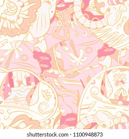 Seamless mehndi vector pattern. Hand-made ethnic illustration. Colorful doodle texture.