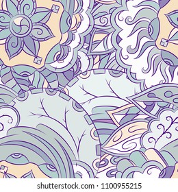 Seamless mehndi vector pattern. Hand-made ethnic illustration. Colorful doodle texture.