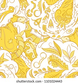 Seamless mehndi vector pattern. Hand-made ethnic illustration. Colorful doodle texture.