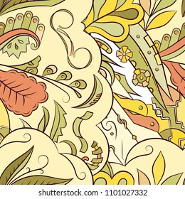 Seamless mehndi vector pattern. Hand-made ethnic illustration. Colorful doodle texture.