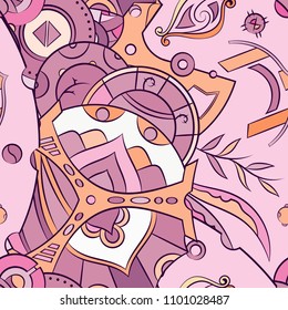 Seamless mehndi vector pattern. Hand-made ethnic illustration. Colorful doodle texture.