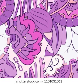 Seamless mehndi vector pattern. Hand-made ethnic illustration. Colorful doodle texture.