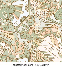 Seamless mehndi vector pattern. Hand-made ethnic illustration. Colorful doodle texture.