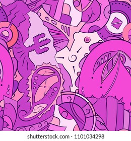 Seamless mehndi vector pattern. Hand-made ethnic illustration. Colorful doodle texture.