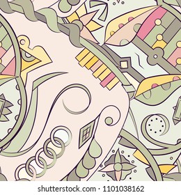 Seamless mehndi vector pattern. Hand-made ethnic illustration. Colorful doodle texture.