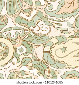 Seamless mehndi vector pattern. Hand-made ethnic illustration. Colorful doodle texture.