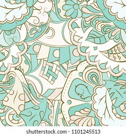 Seamless mehndi vector pattern. Hand-made ethnic illustration. Colorful doodle texture.