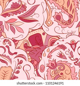 Seamless mehndi vector pattern. Hand-made ethnic illustration. Colorful doodle texture.