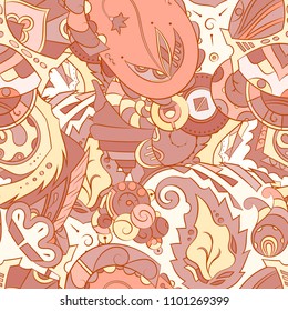 Seamless mehndi vector pattern. Hand-made ethnic illustration. Colorful doodle texture.