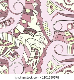 Seamless mehndi vector pattern. Hand-made ethnic illustration. Colorful doodle texture.