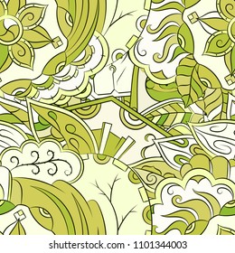 Seamless mehndi vector pattern. Hand-made ethnic illustration. Colorful doodle texture.