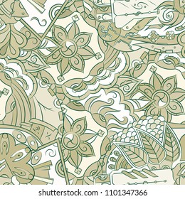 Seamless mehndi vector pattern. Hand-made ethnic illustration. Colorful doodle texture.