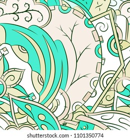Seamless mehndi vector pattern. Hand-made ethnic illustration. Colorful doodle texture.