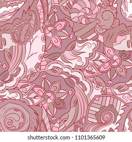 Seamless mehndi vector pattern. Hand-made ethnic illustration. Colorful doodle texture.