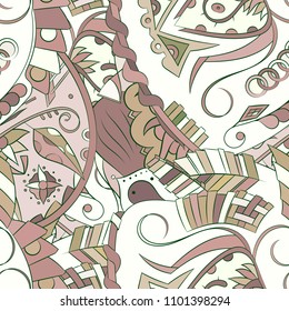 Seamless mehndi vector pattern. Hand-made ethnic illustration. Colorful doodle texture.