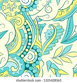 Seamless mehndi vector pattern. Hand-made ethnic illustration. Colorful doodle texture.
