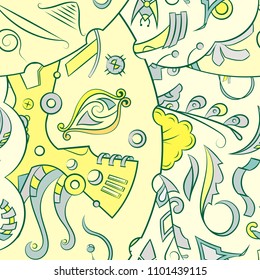 Seamless mehndi vector pattern. Hand-made ethnic illustration. Colorful doodle texture.