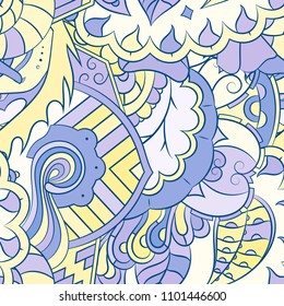 Seamless mehndi vector pattern. Hand-made ethnic illustration. Colorful doodle texture.
