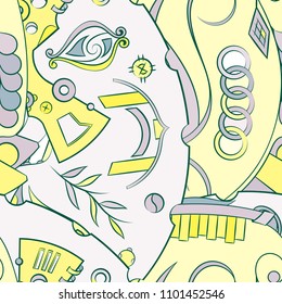 Seamless mehndi vector pattern. Hand-made ethnic illustration. Colorful doodle texture.