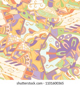 Seamless mehndi vector pattern. Hand-made ethnic illustration. Colorful doodle texture.