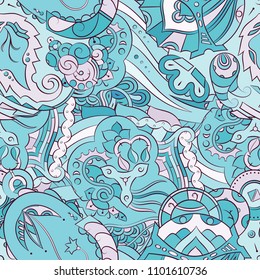 Seamless mehndi vector pattern. Hand-made ethnic illustration. Colorful doodle texture.