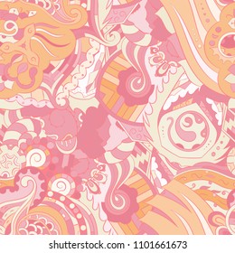 Seamless mehndi vector pattern. Hand-made ethnic illustration. Colorful doodle texture.