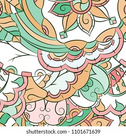 Seamless mehndi vector pattern. Hand-made ethnic illustration. Colorful doodle texture.