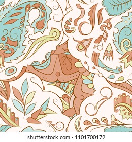 Seamless mehndi vector pattern. Hand-made ethnic illustration. Colorful doodle texture.